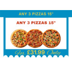 Any 3  Pizzas 15"
