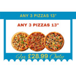 Any 3  Pizzas 13"
